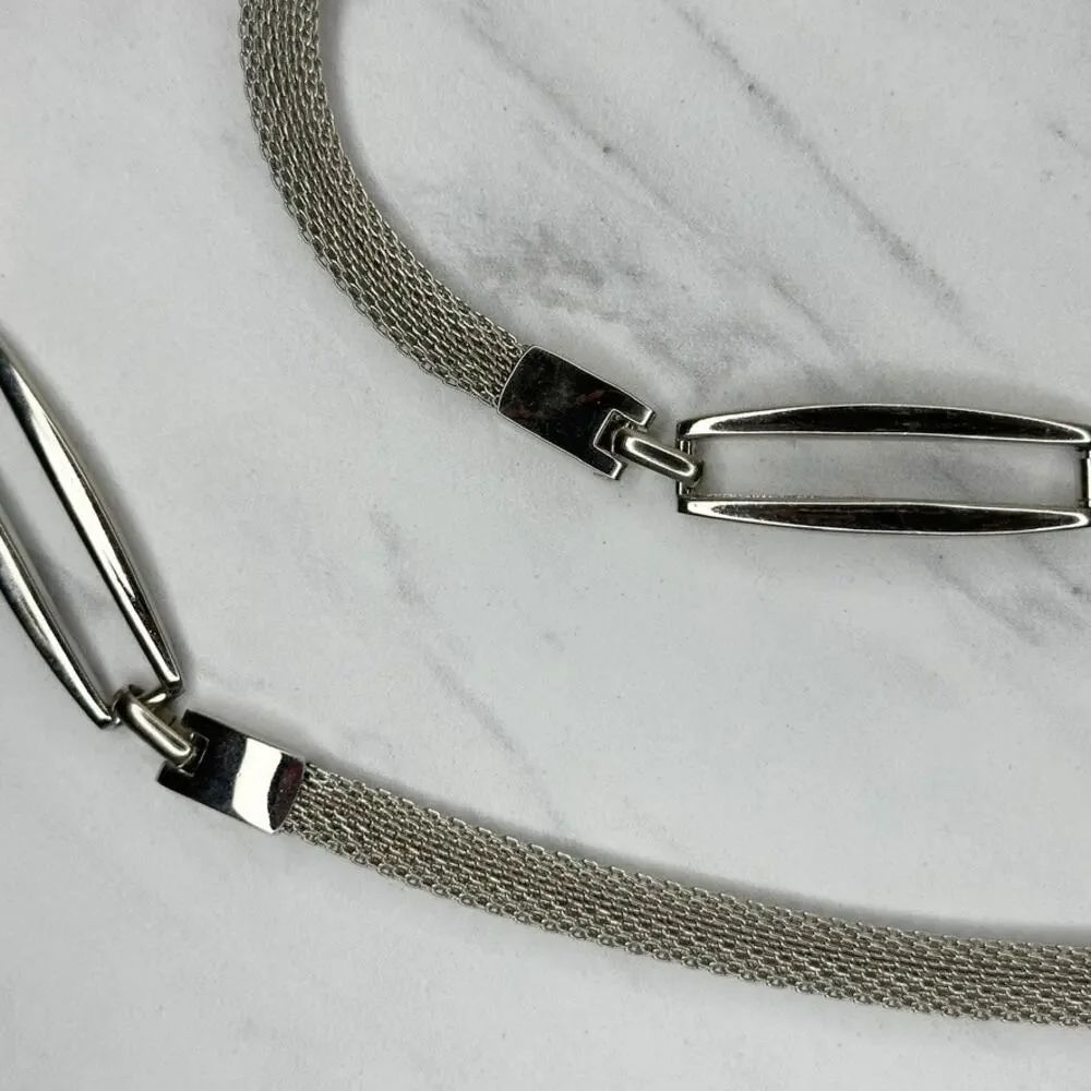 Silver Tone Metal Mesh Chain Belt Oval Bar Stations Buckle Large (L) ✨